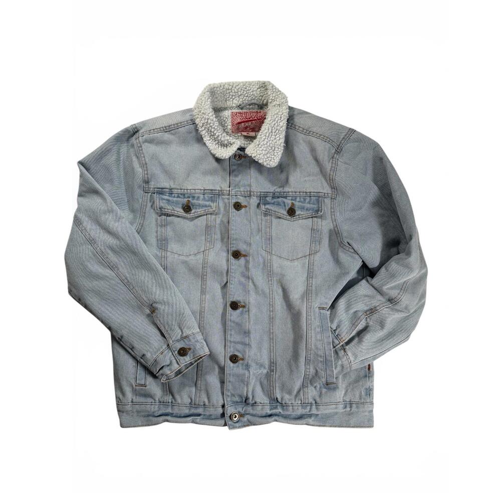 Brooklyn Cloth Men's Blue Denim Sherpa Jean Trucker Jacket Size XL